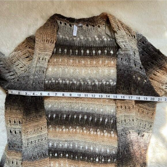 Black, Cream, Gray Open Front Neutral Striped Knit Crochet Cardigan Sweater 1X - Picture 6 of 10